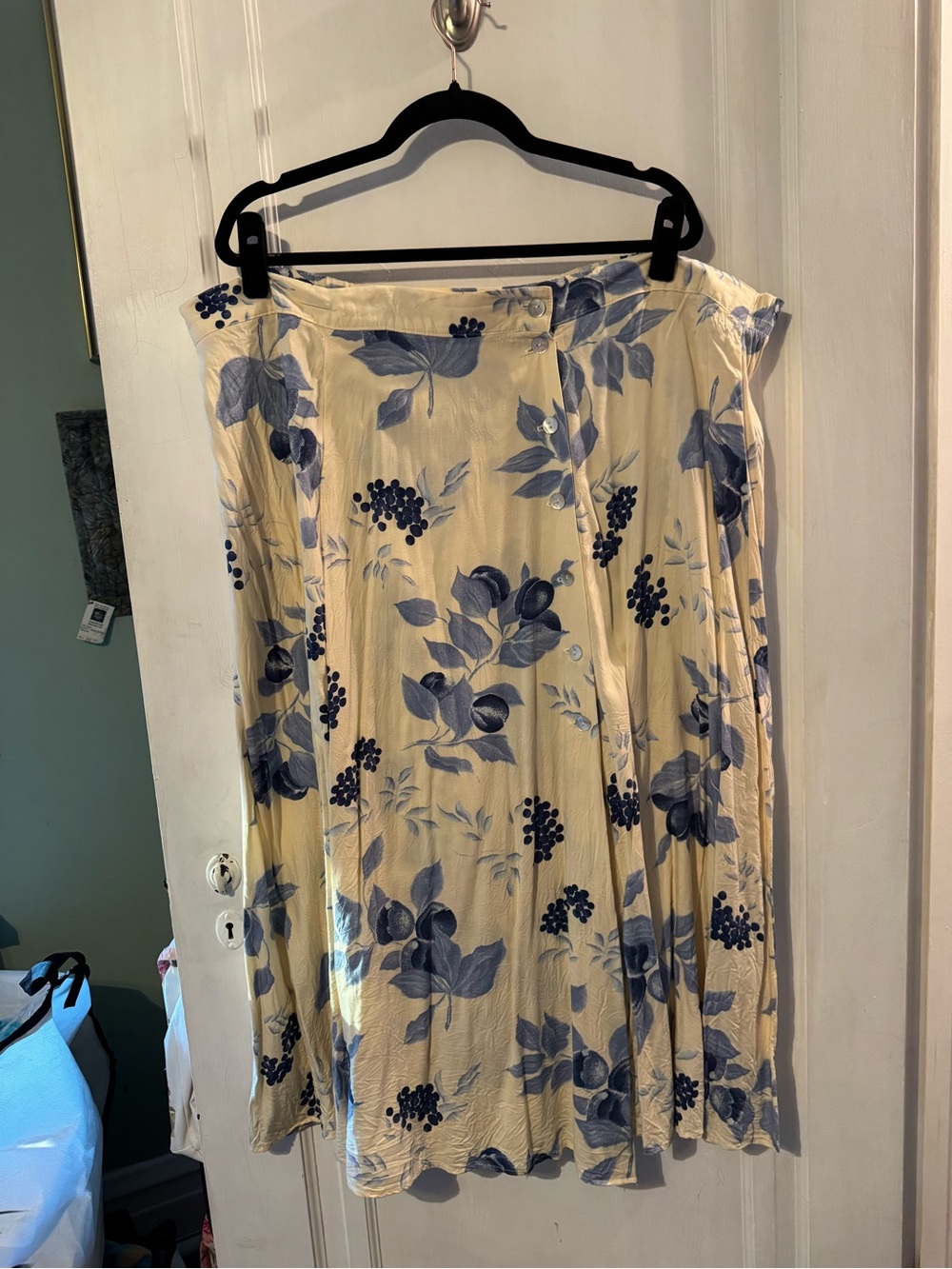 Lane Bryant Cream Skirt with Blue Floral Print